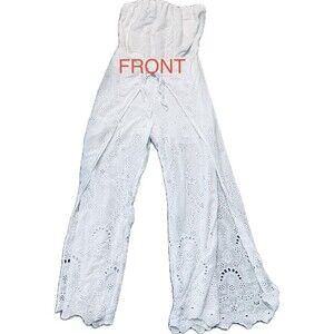 Y F B Ellis Sz M Eyelet Strapless Palazzo Jumpsuit BohoChic Resort Fairycore